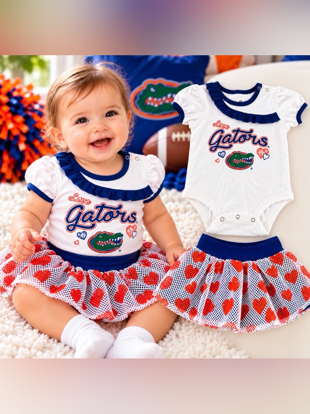 NWOT Florida Gators Baby Girl Bodysuit 6-9M Gen2 Ruffle 100% Cotton NCAA